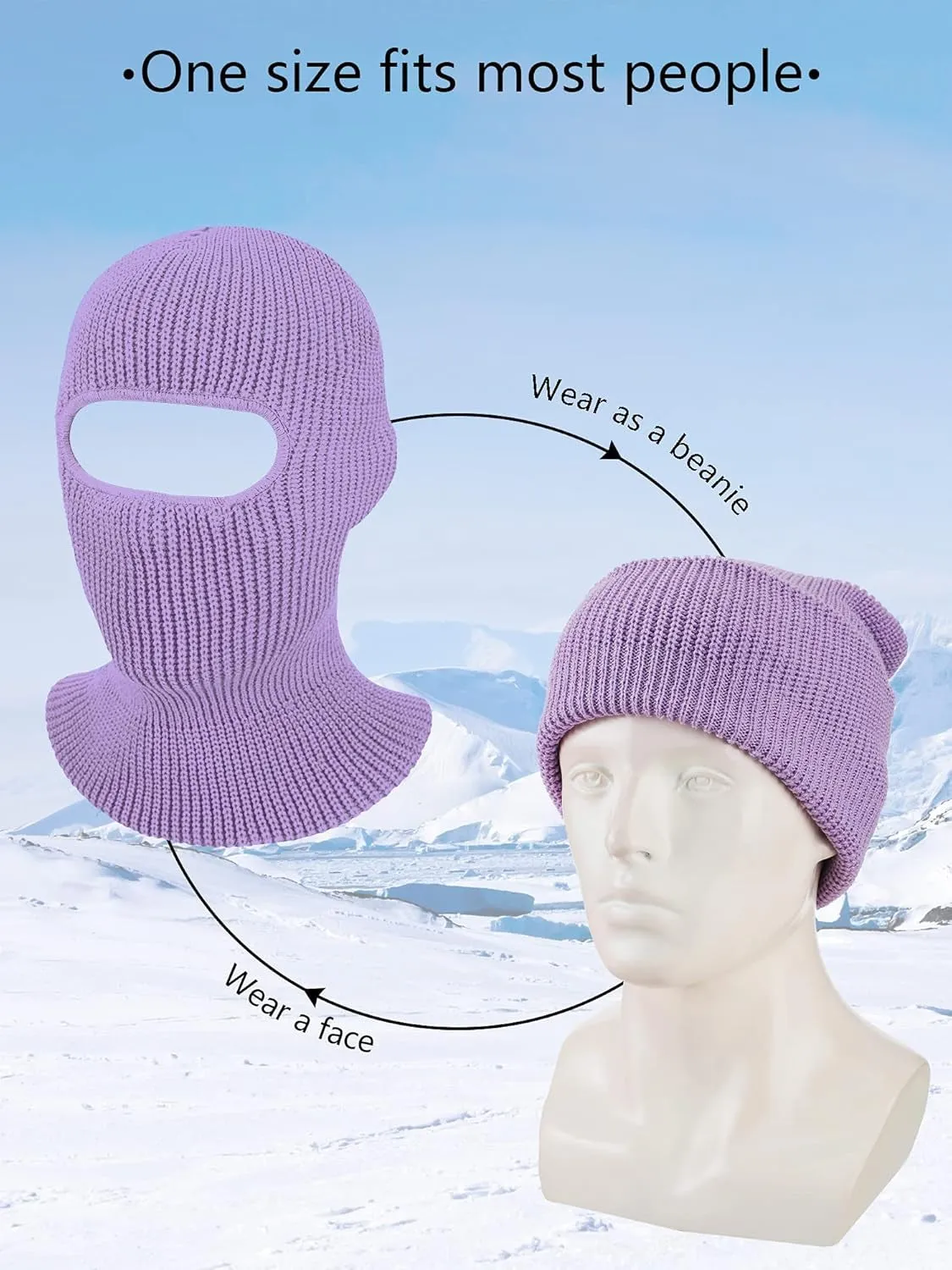 1 Hole Knitted Full Face Cover Adult Winter Ski Balaclava for Outdoors