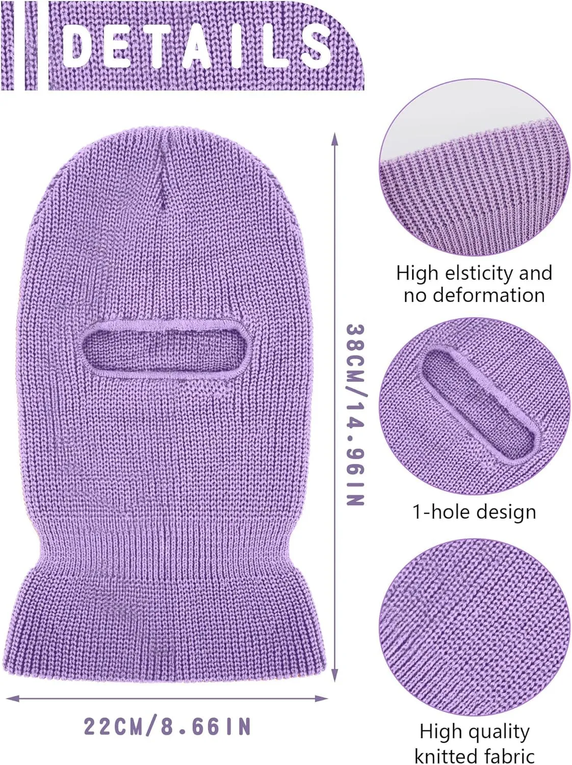 1 Hole Knitted Full Face Cover Adult Winter Ski Balaclava for Outdoors
