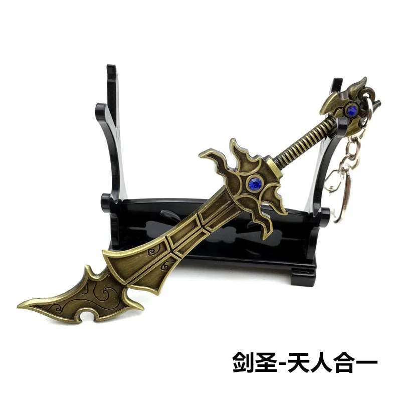 12 CM Game LOL Keychain League Of Legend Weapon Key Chain Hero League Rank Key Ring Key llaveros Jewelry For Fans Holder