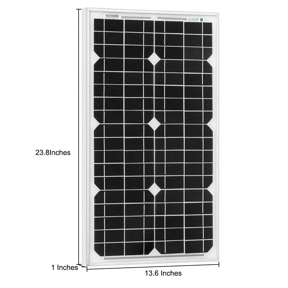 ACOPOWER 30 Watts Mono Solar Panel, 12V