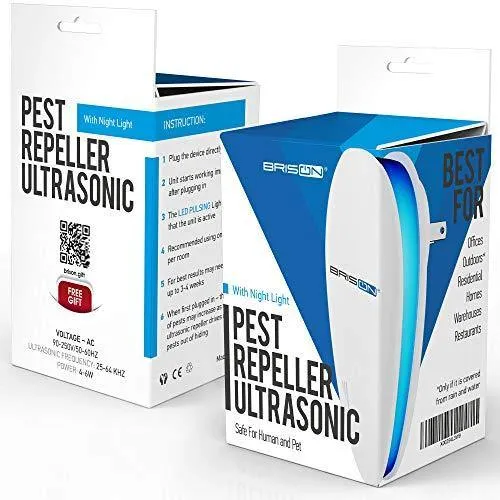 BRISON Ultrasonic Pest Repeller - Eco-Friendly & Pet Sаfe & Wall Plug-in - Pest Repeller Prevents & Drives Away Mice Rats Spiders Roaches Mosquitoes Ants Snakes Rodent – Silent - Night Light 1 Pack