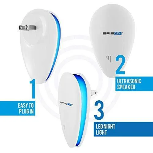 BRISON Ultrasonic Pest Repeller - Eco-Friendly & Pet Sаfe & Wall Plug-in - Pest Repeller Prevents & Drives Away Mice Rats Spiders Roaches Mosquitoes Ants Snakes Rodent – Silent - Night Light 1 Pack