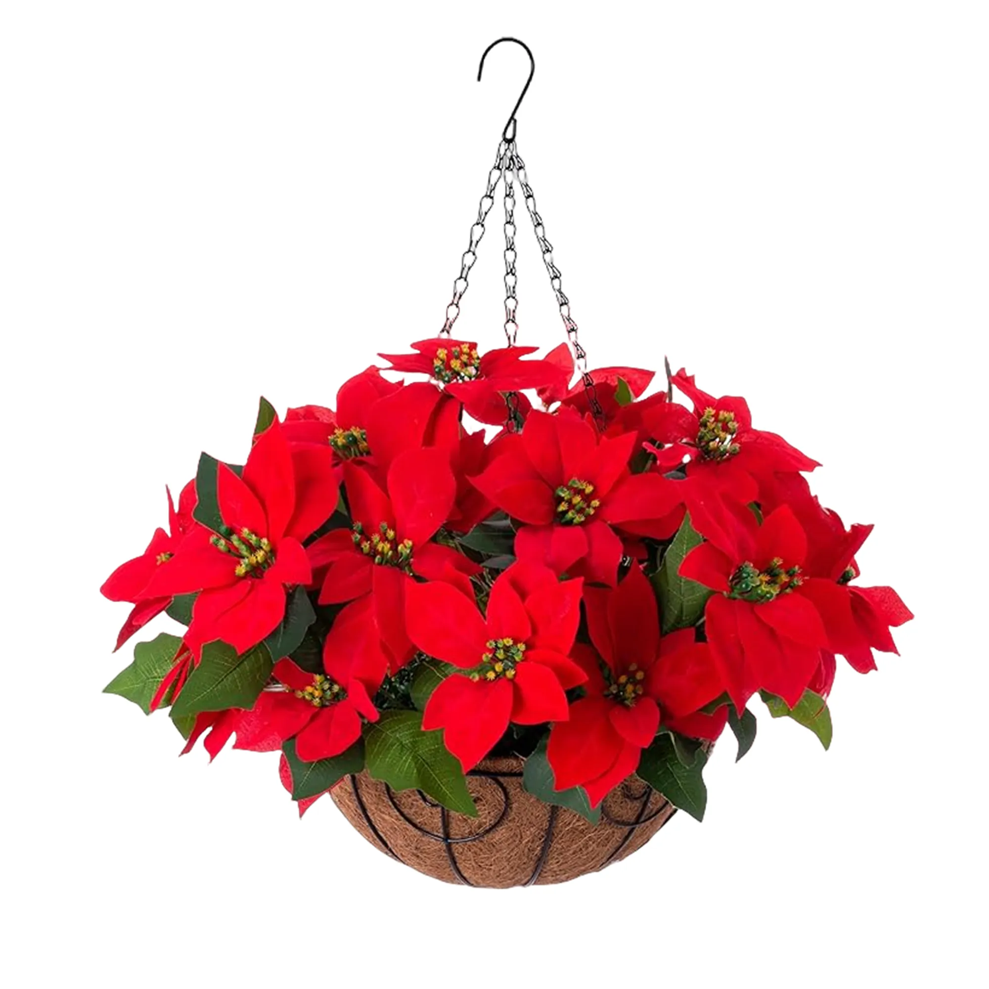 Bulk Artificial Poinsettia Christmas Flowers Hanging Basket for Outdoors and Indoors Wholesale