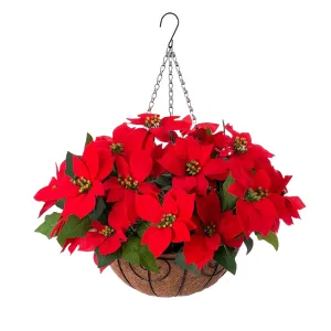 Bulk Artificial Poinsettia Christmas Flowers Hanging Basket for Outdoors and Indoors Wholesale
