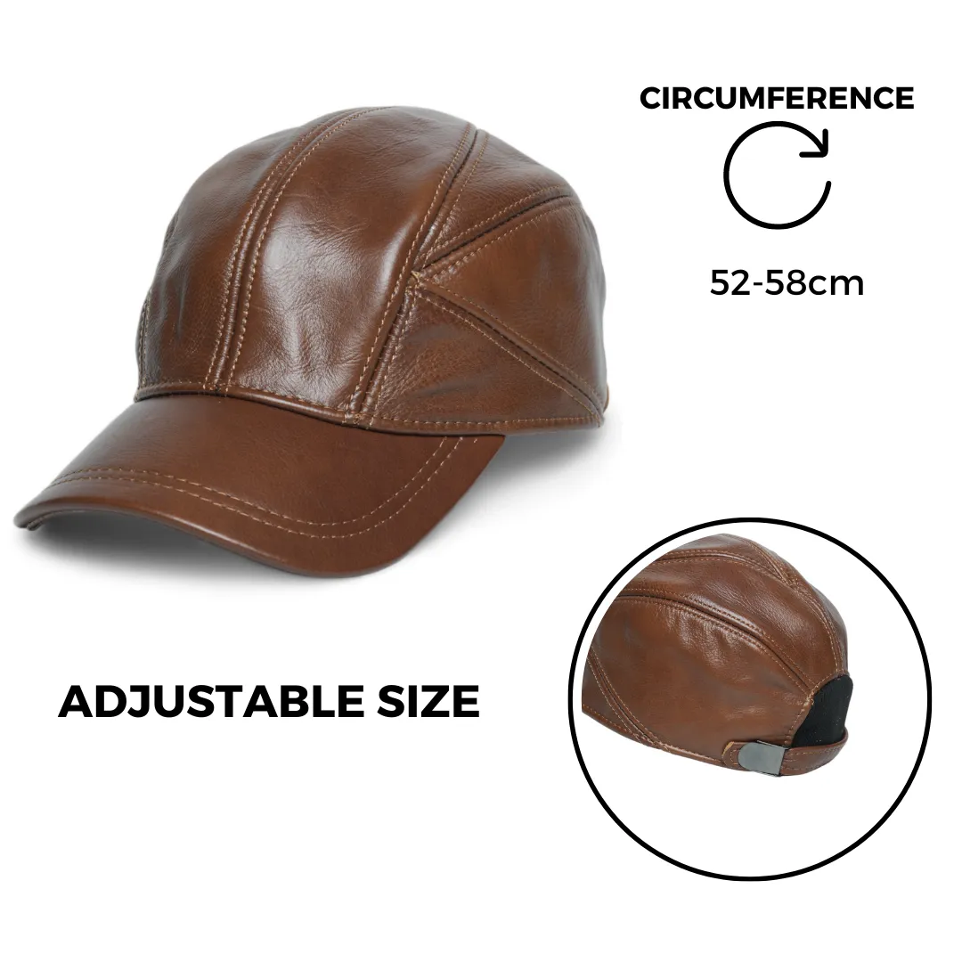 Chokore Vintage Leather Baseball Cap with Ear Protector (Light Brown)