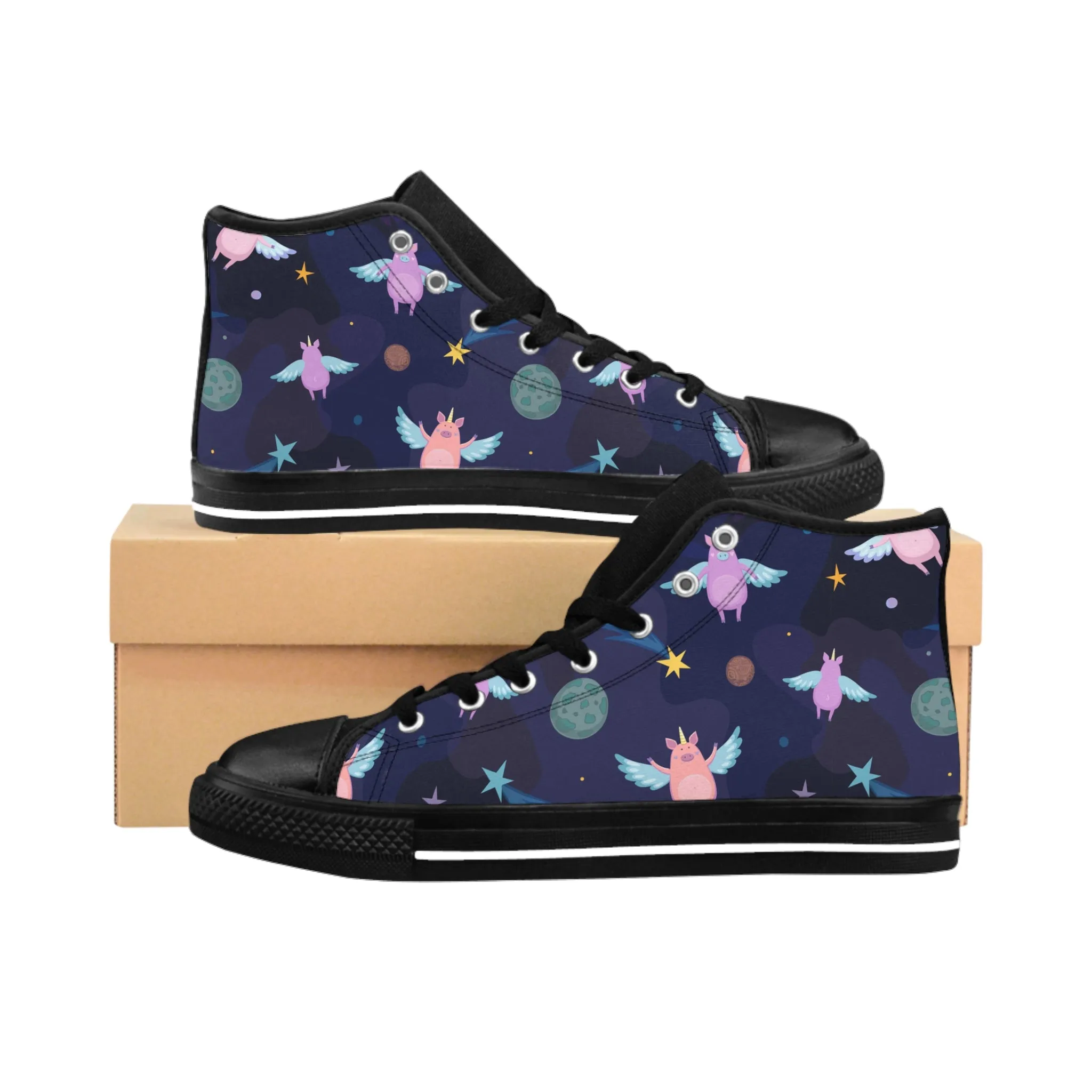 Colorful Flying Space Pig Women's Classic Sneakers