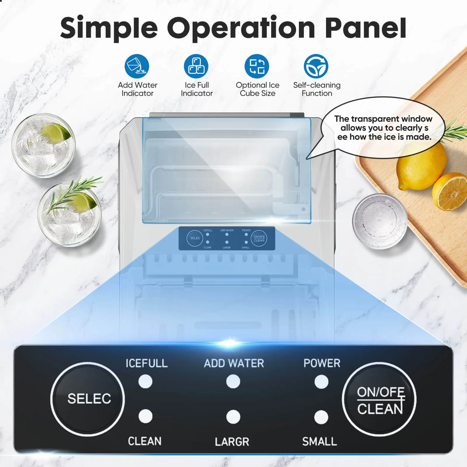 Countertop Ice Maker, Portable Ice Machine Self-Cleaning, 9 Cubes in 6 Mins, for Home Party Office