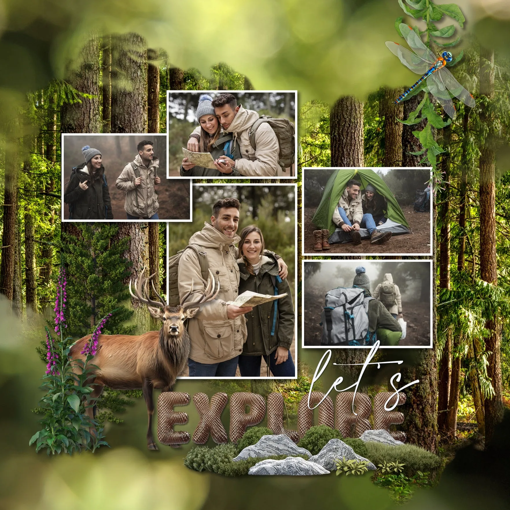 Forest Flora & Fauna Bokeh Papers Digital Scrapbook Kit