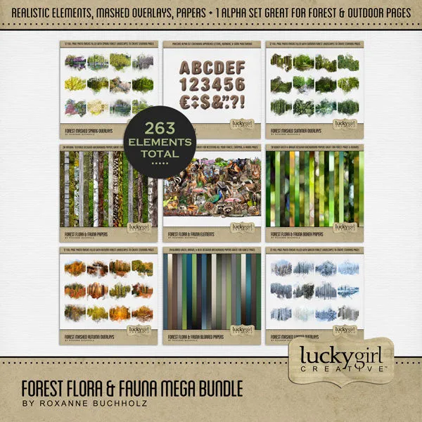 Forest Flora & Fauna Bokeh Papers Digital Scrapbook Kit