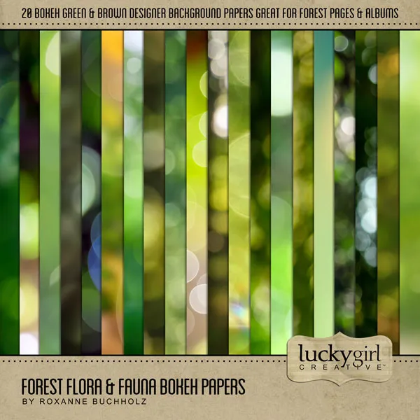 Forest Flora & Fauna Bokeh Papers Digital Scrapbook Kit