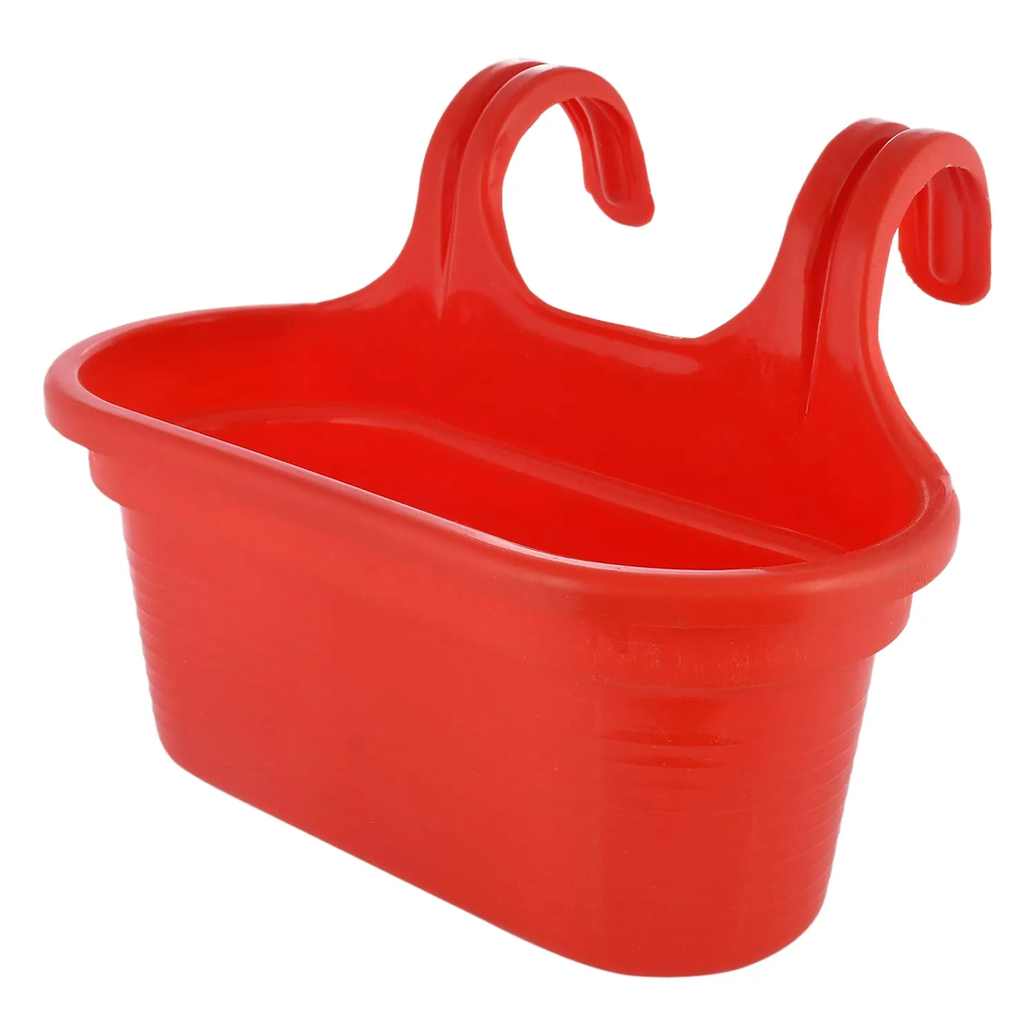Heart Home Hanging Flower Pot|Double Hook Plant Container|Durable Plastic Glossy Finish Pots for Home|Balcony|Garden|12 Inch (Red)