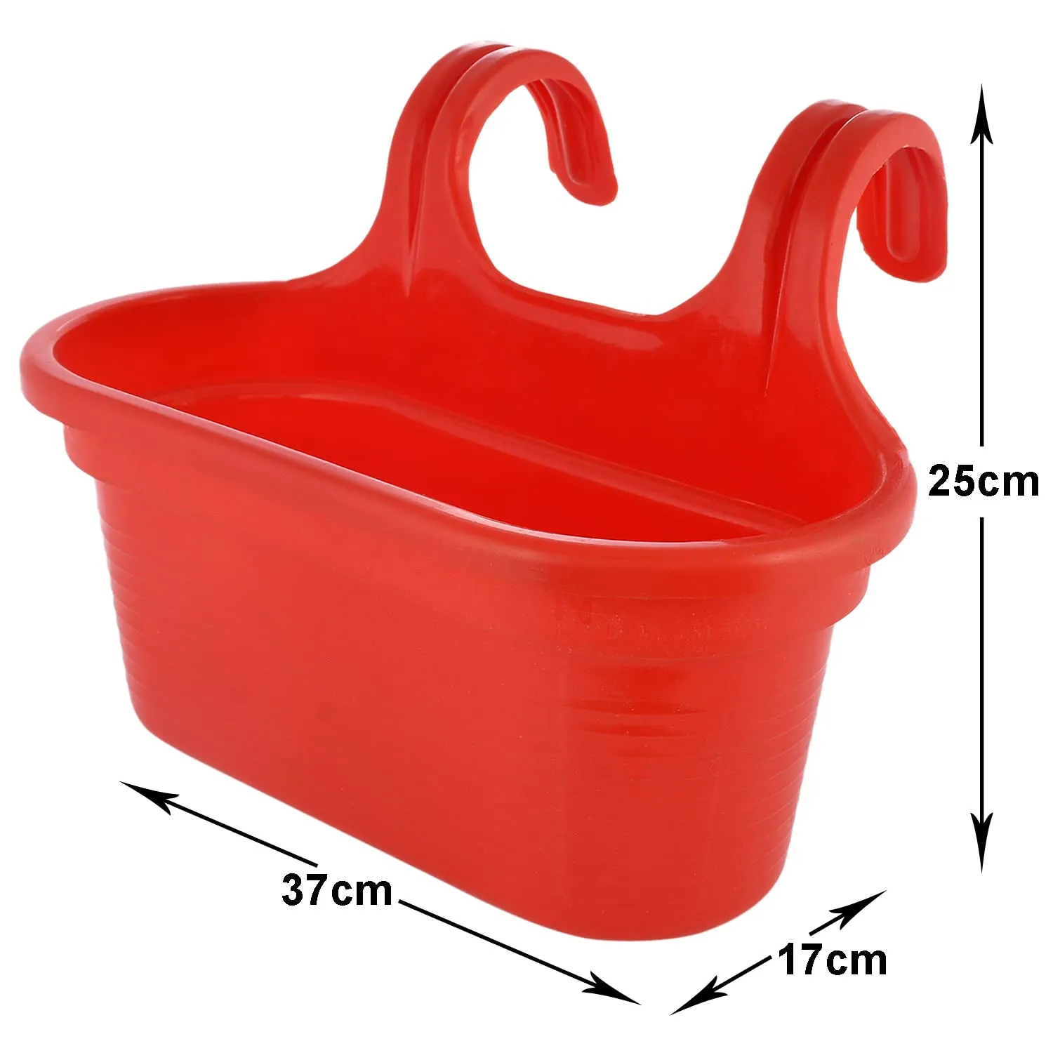 Heart Home Hanging Flower Pot|Double Hook Plant Container|Durable Plastic Glossy Finish Pots for Home|Balcony|Garden|12 Inch (Red)