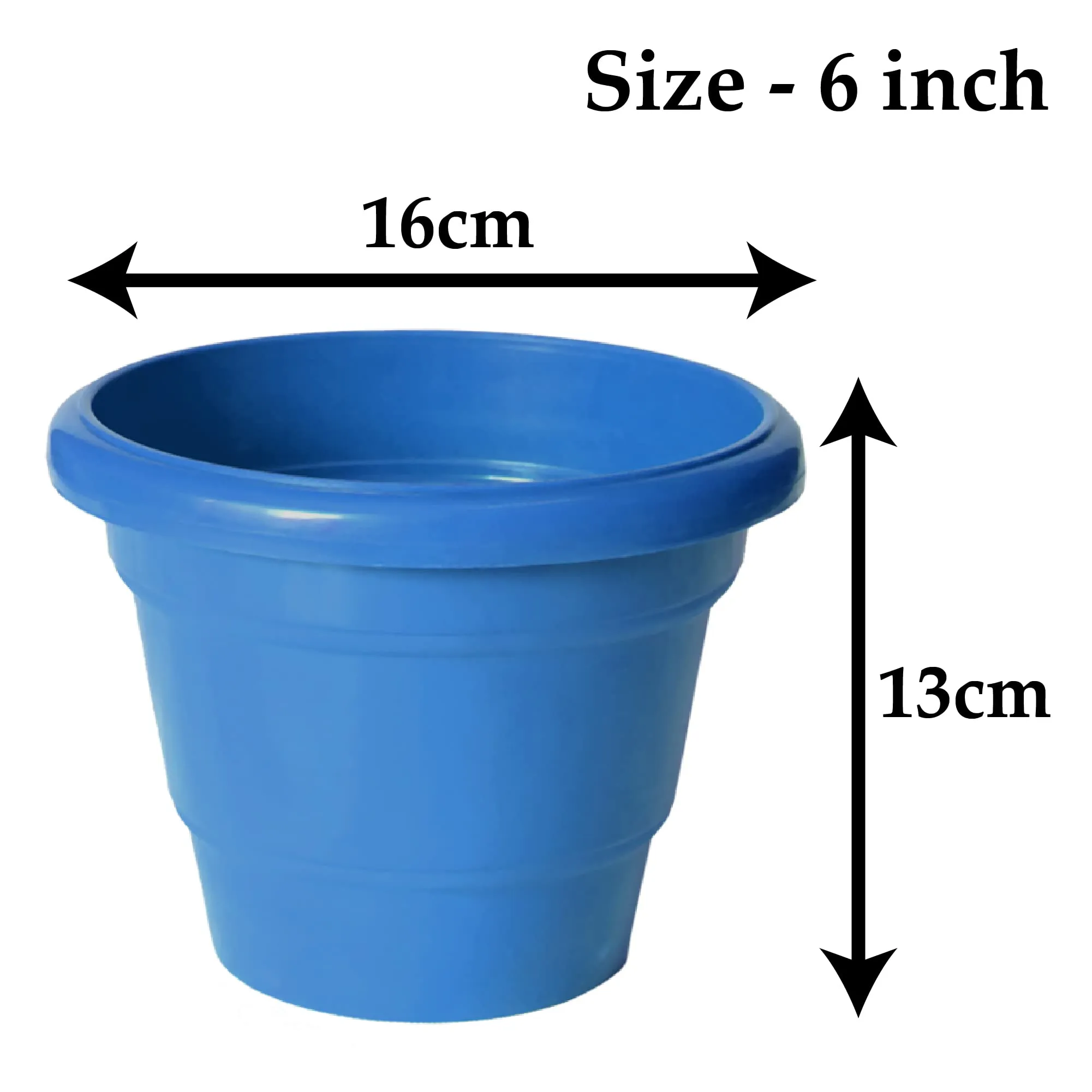 Heart Home Solid 2 Layered Plastic Flower Pot|Gamla for Home Decor,Nursery,Balcony,Garden,6"x5",Pack of 3 (Orange & Green & Blue)