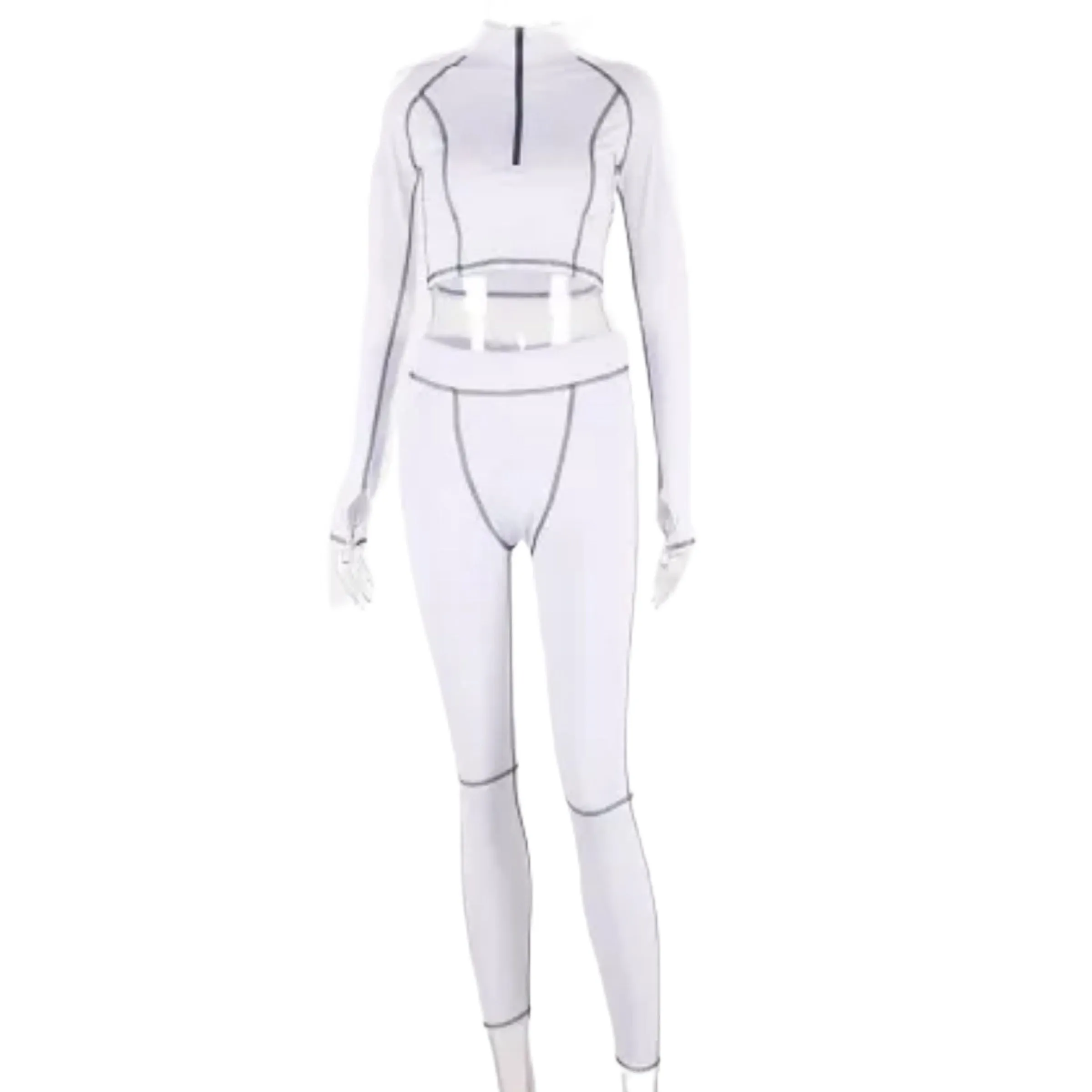 Hugcity Sporty Set 2 PCS Contrast Lines Crop Top and Leggings White and Black Size S, M, L