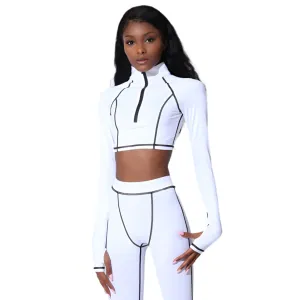 Hugcity Sporty Set 2 PCS Contrast Lines Crop Top and Leggings White and Black Size S, M, L