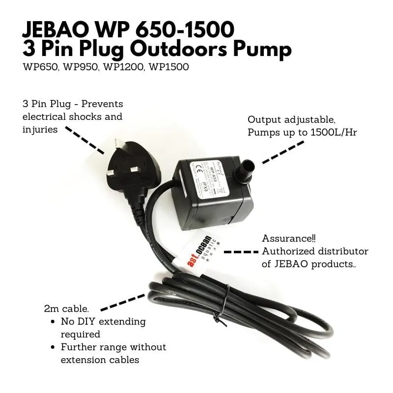 JEBAO 3 Pin Plug Outdoors Pump (2m Weather Proof Cable) - 650-1,500(L/Hr)