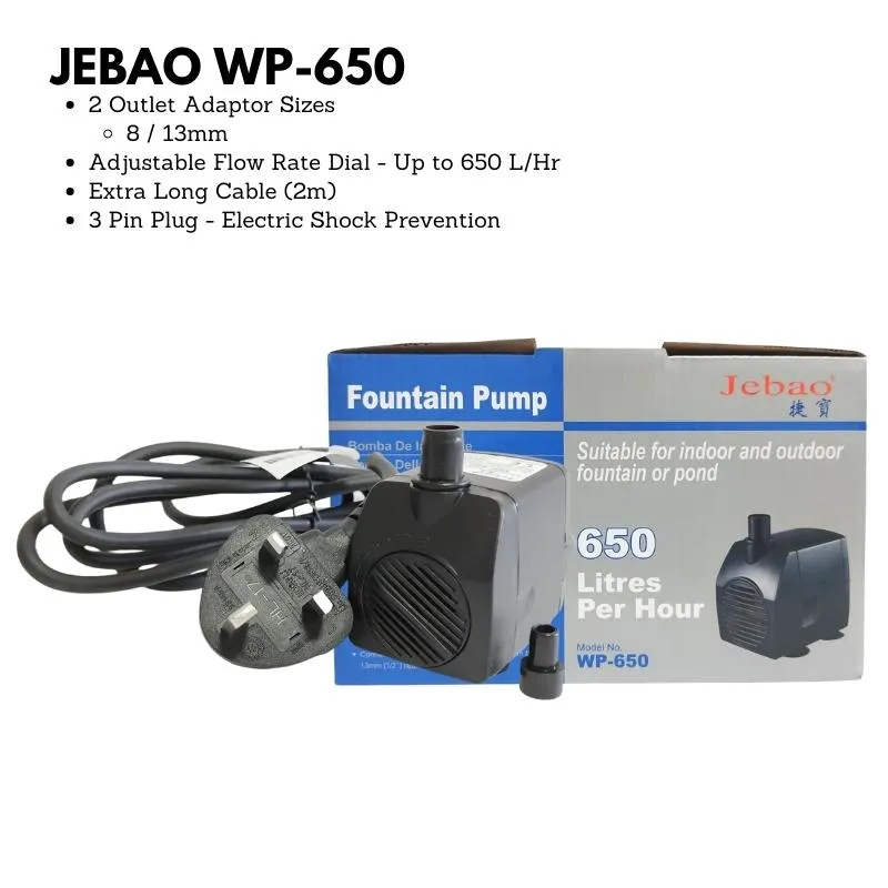 JEBAO 3 Pin Plug Outdoors Pump (2m Weather Proof Cable) - 650-1,500(L/Hr)