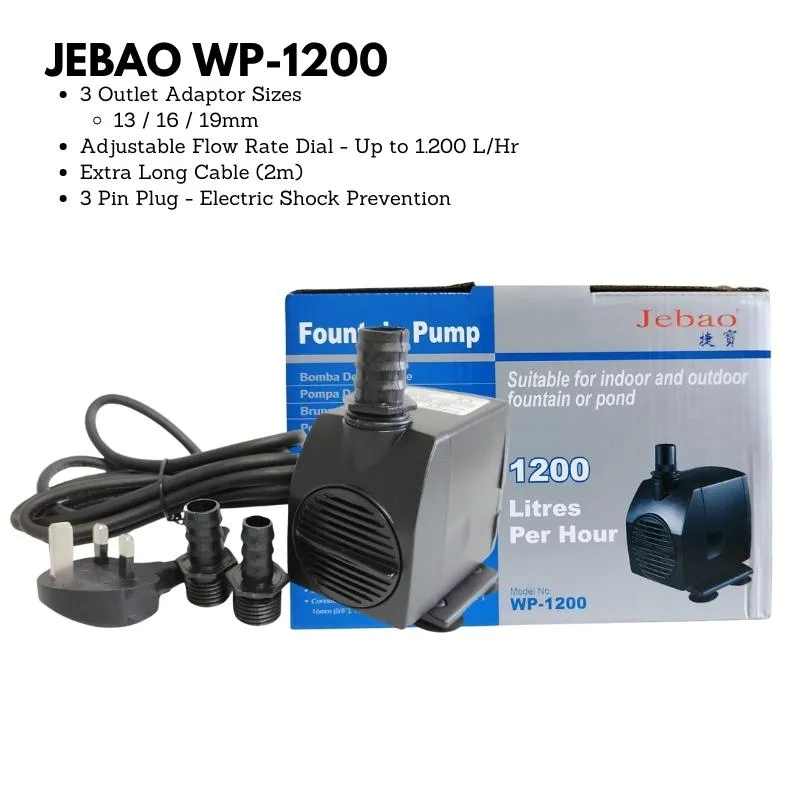 JEBAO 3 Pin Plug Outdoors Pump (2m Weather Proof Cable) - 650-1,500(L/Hr)
