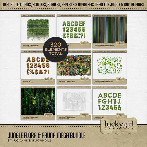 Jungle Flora & Fauna Blurred Papers Digital Scrapbook Kit