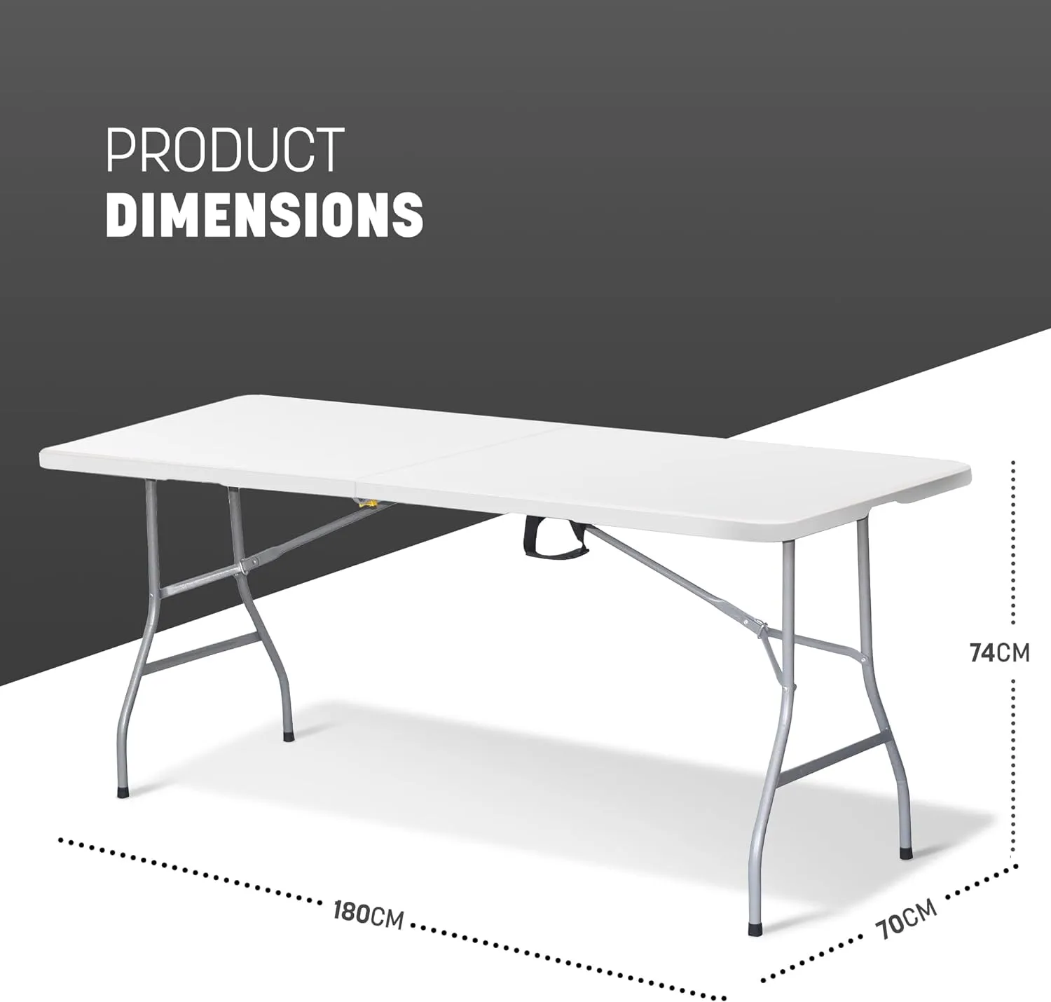 KEPLIN 6ft Folding Table with Spacious 180x70x74cm Tabletop & Sturdy Metal Frame – Waterproof, Portable, Foldaway, & Easy Assembly - Ideal for Parties, BBQ, Camping, Beach, Indoor & Outdoor Use