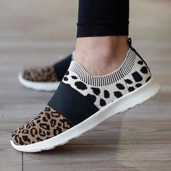 Kimemoda Leopard Flat Heel Sneakers Slip on Walking Shoes