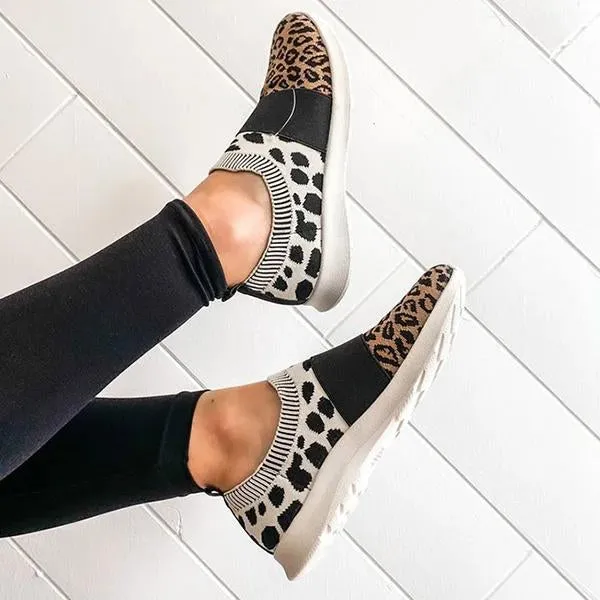 Kimemoda Leopard Flat Heel Sneakers Slip on Walking Shoes