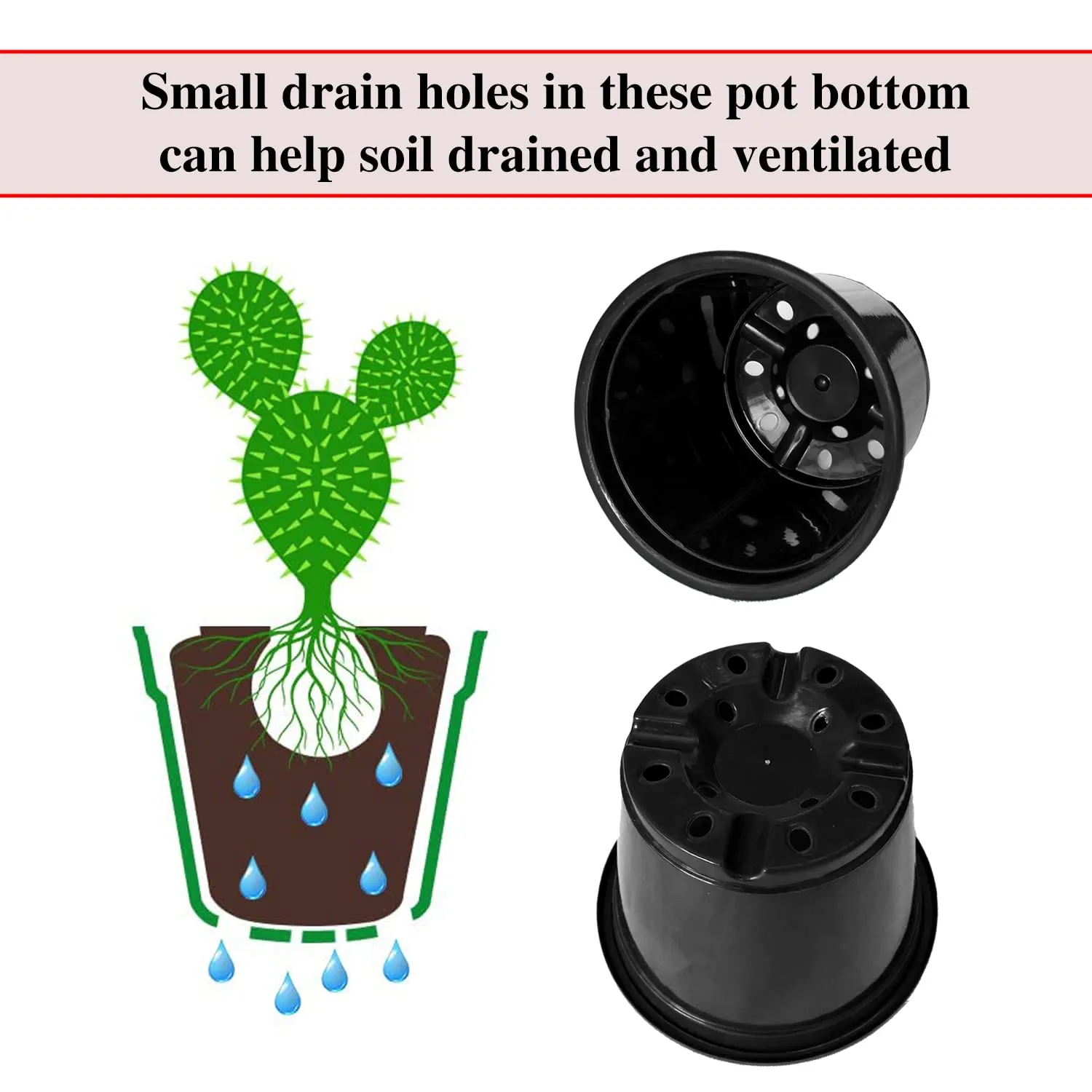 Kuber Industries Durable Plastic Flower Pot|Gamla with Drain Holes for Indoor Home Decor & Outdoor Balcony,Garden,6"x5",Pack of 4 (Black)