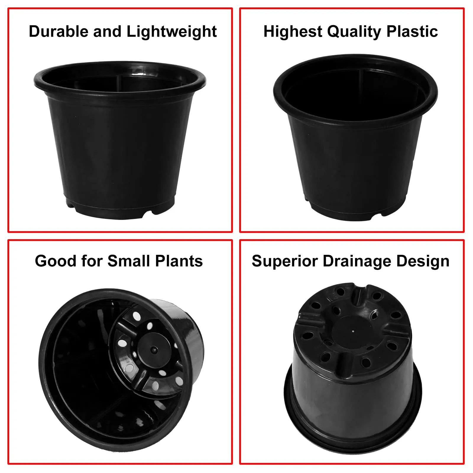 Kuber Industries Durable Plastic Flower Pot|Gamla with Drain Holes for Indoor Home Decor & Outdoor Balcony,Garden,6"x5",Pack of 4 (Black)