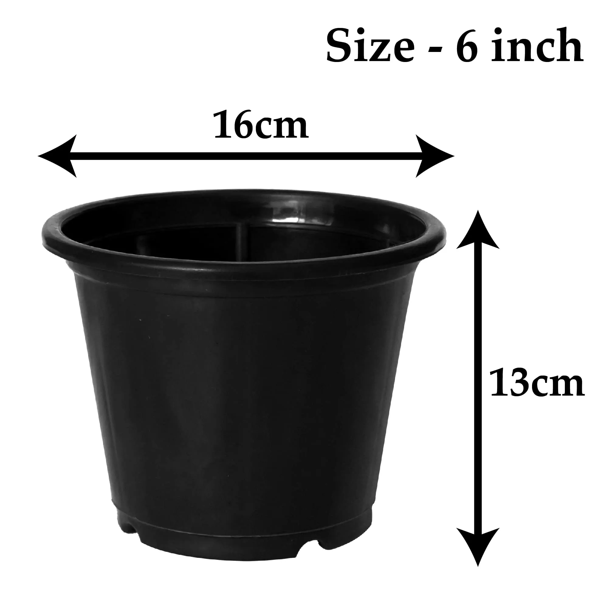 Kuber Industries Durable Plastic Flower Pot|Gamla with Drain Holes for Indoor Home Decor & Outdoor Balcony,Garden,6"x5",Pack of 4 (Black)