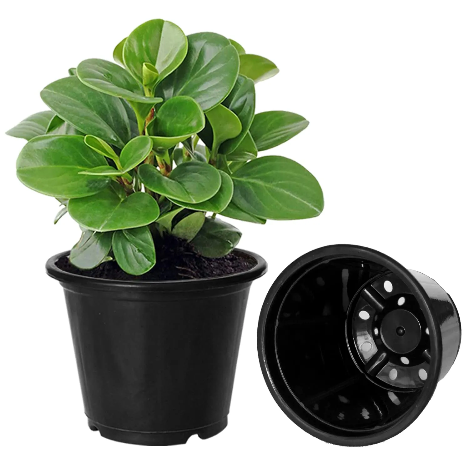 Kuber Industries Durable Plastic Flower Pot|Gamla with Drain Holes for Indoor Home Decor & Outdoor Balcony,Garden,6"x5",Pack of 4 (Black)