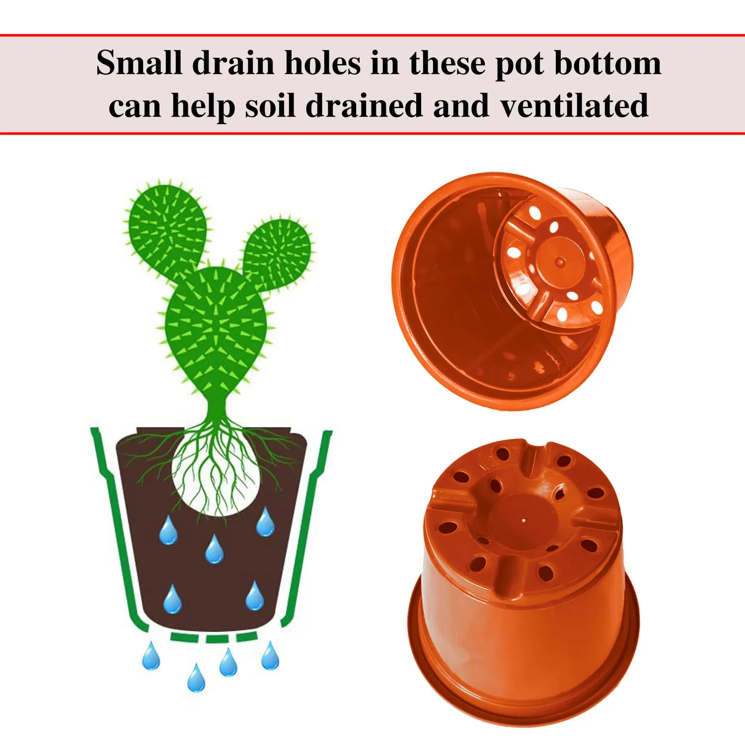 Kuber Industries Durable Plastic Flower Pot|Gamla with Drain Holes for Indoor Home Decor & Outdoor Balcony,Garden,6"x5",Pack of 8 (Orange)