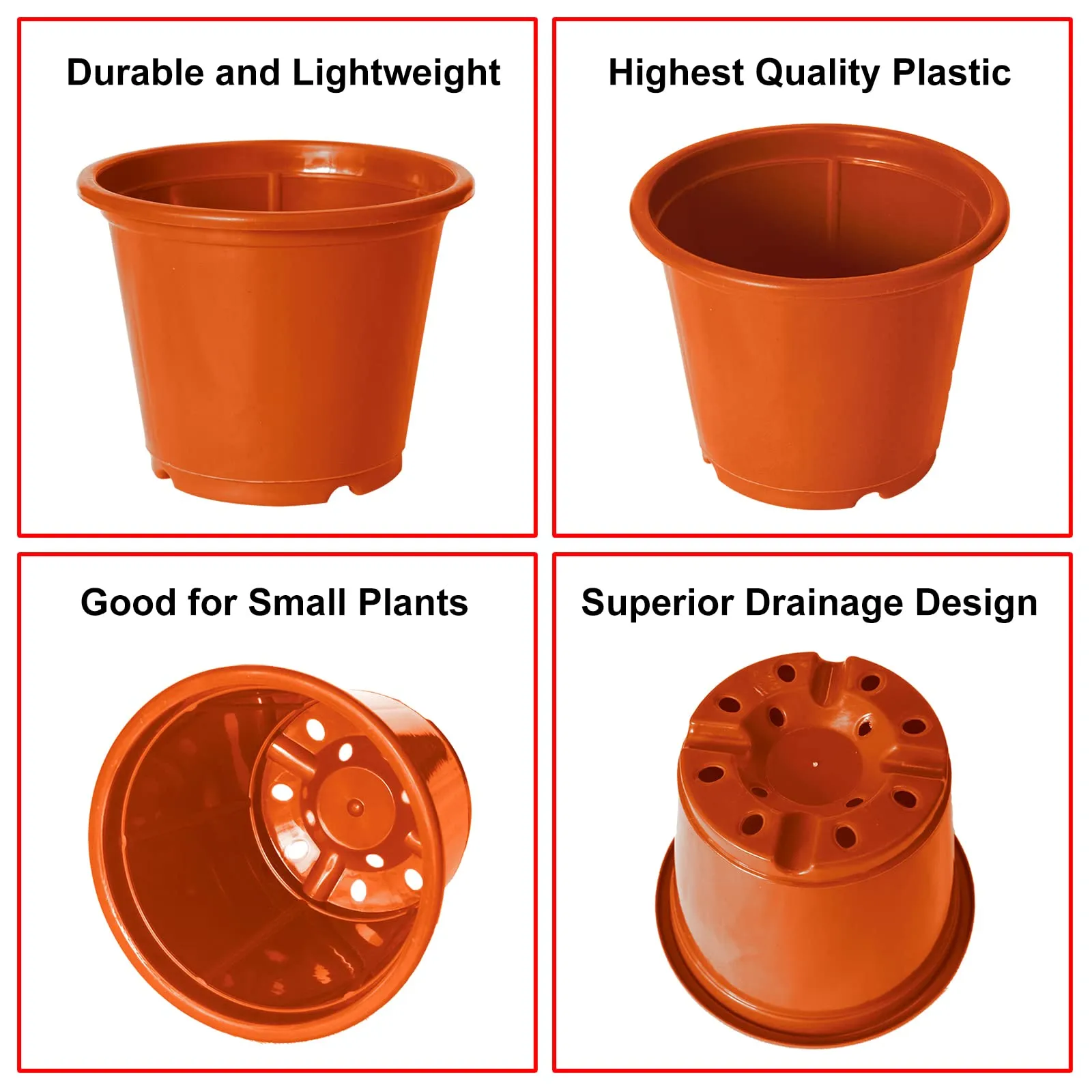 Kuber Industries Durable Plastic Flower Pot|Gamla with Drain Holes for Indoor Home Decor & Outdoor Balcony,Garden,6"x5",Pack of 8 (Orange)