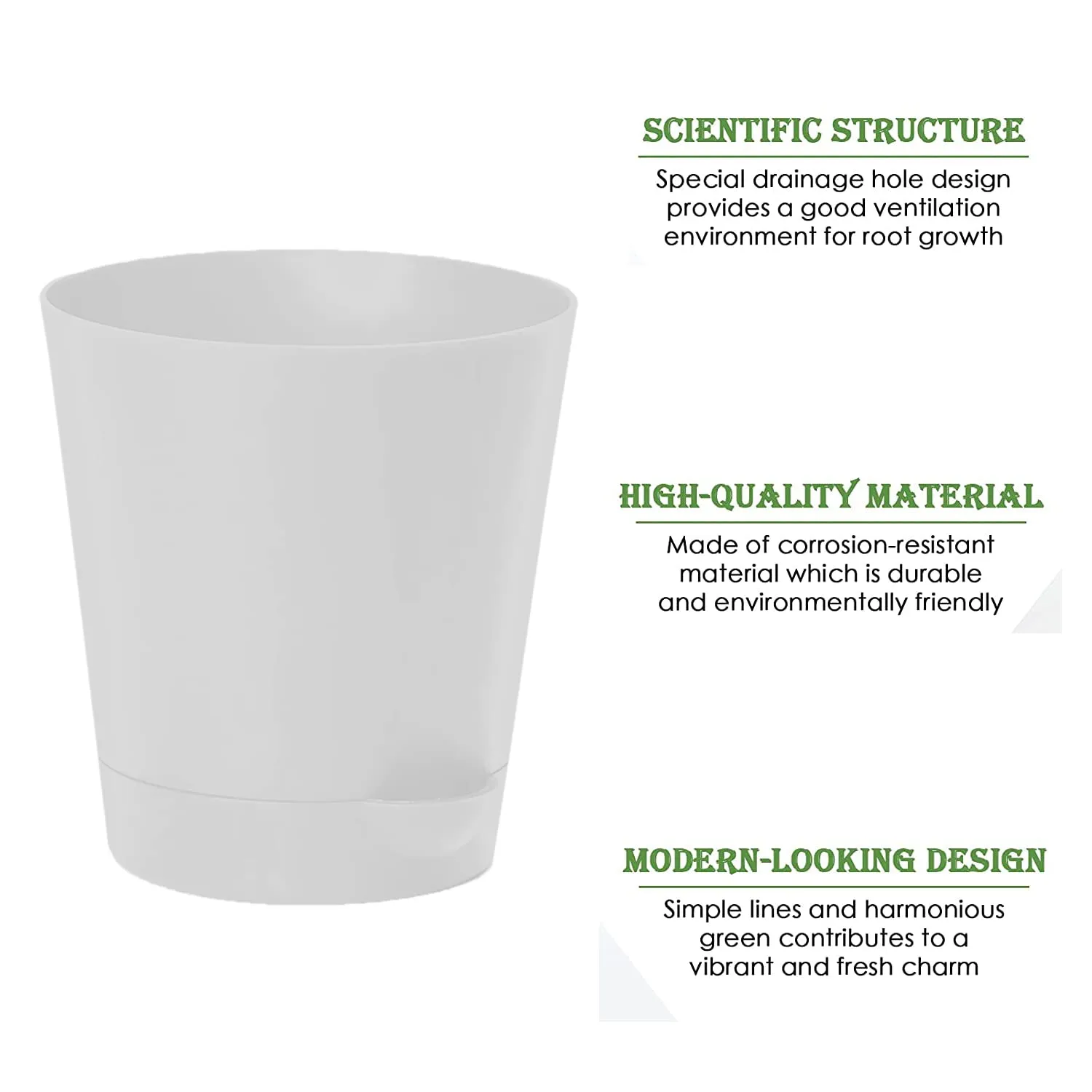 Kuber Industries Plastic Titan Pot|Garden Container for Plants & Flowers|Self-Watering Pot with Drainage Holes,6 Inch,Pack of 2 (White)