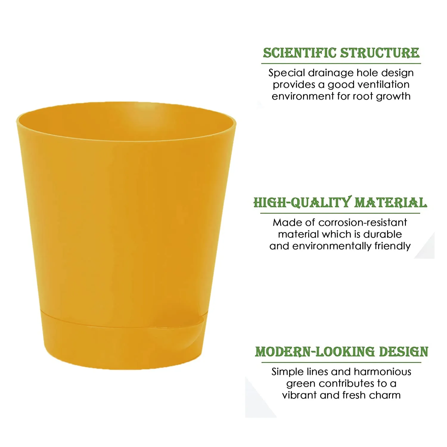 Kuber Industries Plastic Titan Pot|Garden Container for Plants & Flowers|Self-Watering Pot with Drainage Holes,6 Inch,Pack of 4 (Yellow)