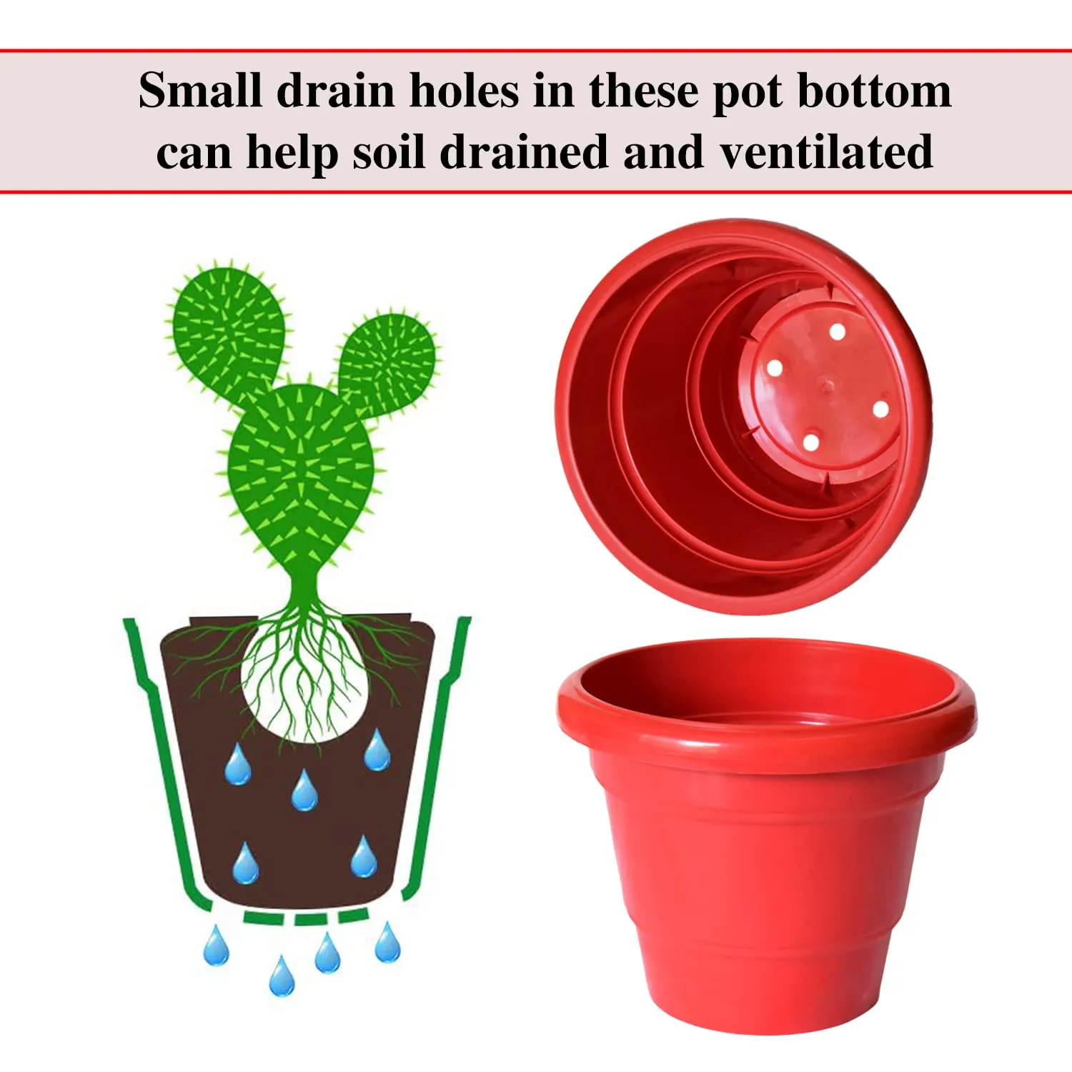 Kuber Industries Solid 2 Layered Plastic Flower Pot|Gamla for Home Decor,Nursery,Balcony,Garden,6"x5",Pack of 10 (Red)