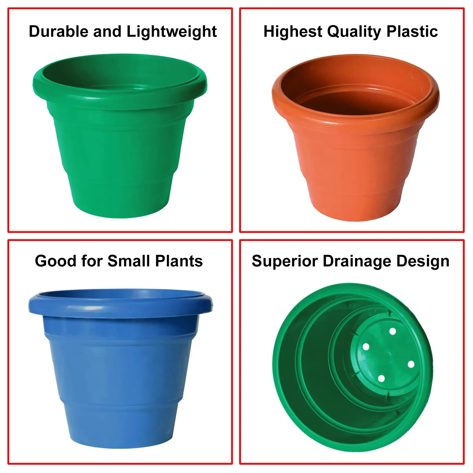 Kuber Industries Solid 2 Layered Plastic Flower Pot|Gamla for Home Decor,Nursery,Balcony,Garden,6"x5",Pack of 3 (Blue & Orange & Green)
