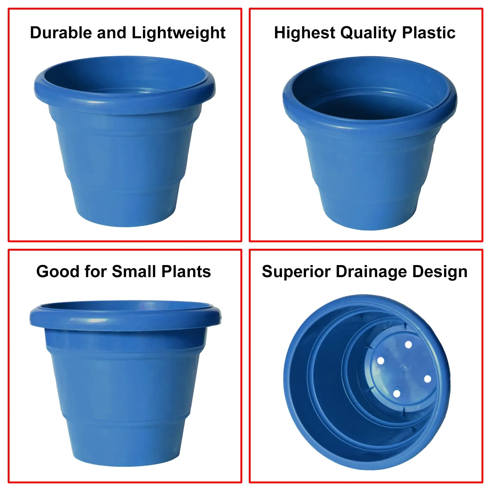 Kuber Industries Solid 2 Layered Plastic Flower Pot|Gamla for Home Decor,Nursery,Balcony,Garden,6"x5",Pack of 4 (Blue)