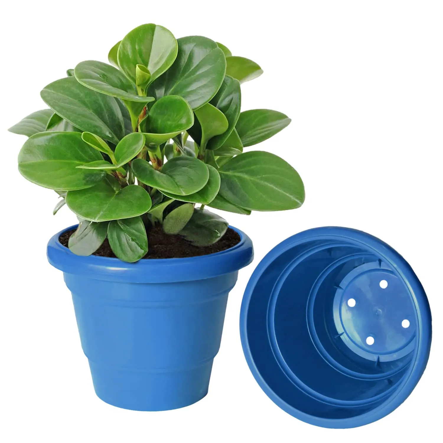 Kuber Industries Solid 2 Layered Plastic Flower Pot|Gamla for Home Decor,Nursery,Balcony,Garden,6"x5",Pack of 4 (Blue)