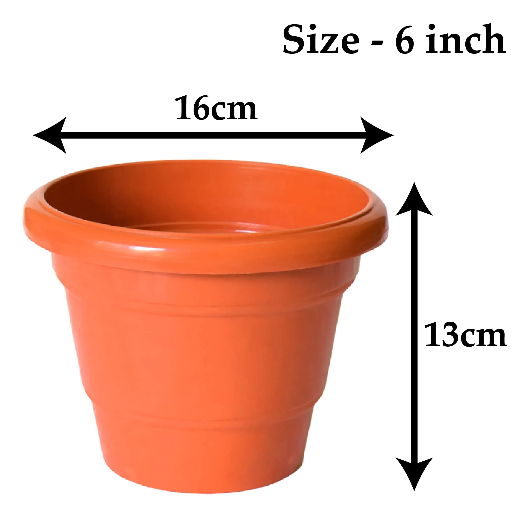 Kuber Industries Solid 2 Layered Plastic Flower Pot|Gamla for Home Decor,Nursery,Balcony,Garden,6"x5",Pack of 8 (Orange)