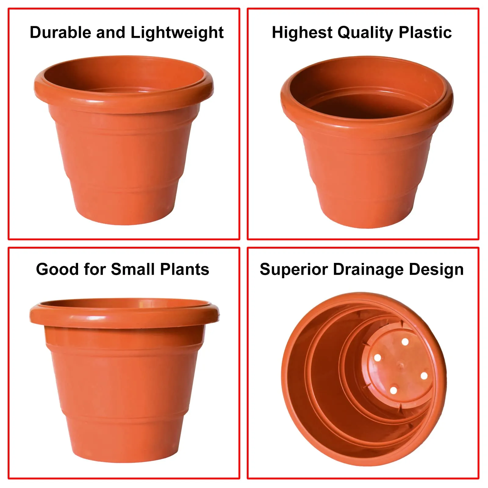 Kuber Industries Solid 2 Layered Plastic Flower Pot|Gamla for Home Decor,Nursery,Balcony,Garden,6"x5",Pack of 8 (Orange)