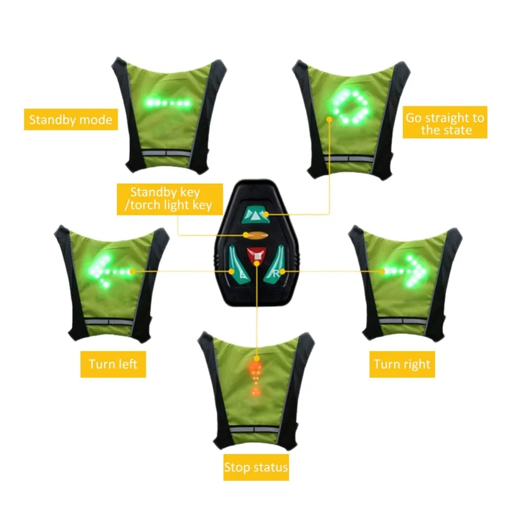 LED Wireless Safety Turn Signal Light Vest for Bicycle Riding Night Warning