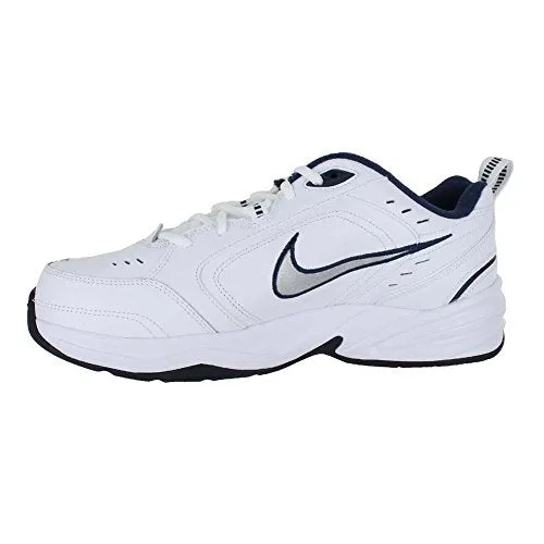 Mens Nike Air Monarch IV Training Shoe White/Metallic Silver/Midnight Navy Size 10.5