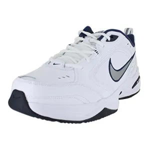 Mens Nike Air Monarch IV Training Shoe White/Metallic Silver/Midnight Navy Size 10.5