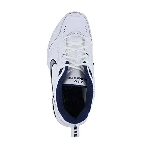 Mens Nike Air Monarch IV Training Shoe White/Metallic Silver/Midnight Navy Size 10.5