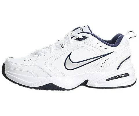 Mens Nike Air Monarch IV Training Shoe White/Metallic Silver/Midnight Navy Size 10