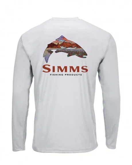 Simms Men's Solar Tech LS Tee/ Troutscape Sterling