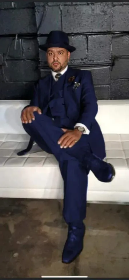 Wide Leg Suits - Classic Fit Suits - Athletic Fit Suits 1 Button Vested Suits - Wool Navy Suits