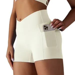 Women Yoga Shorts Bikers With Phone Pocket Fitness Sports Size XS, S, M, L, XL