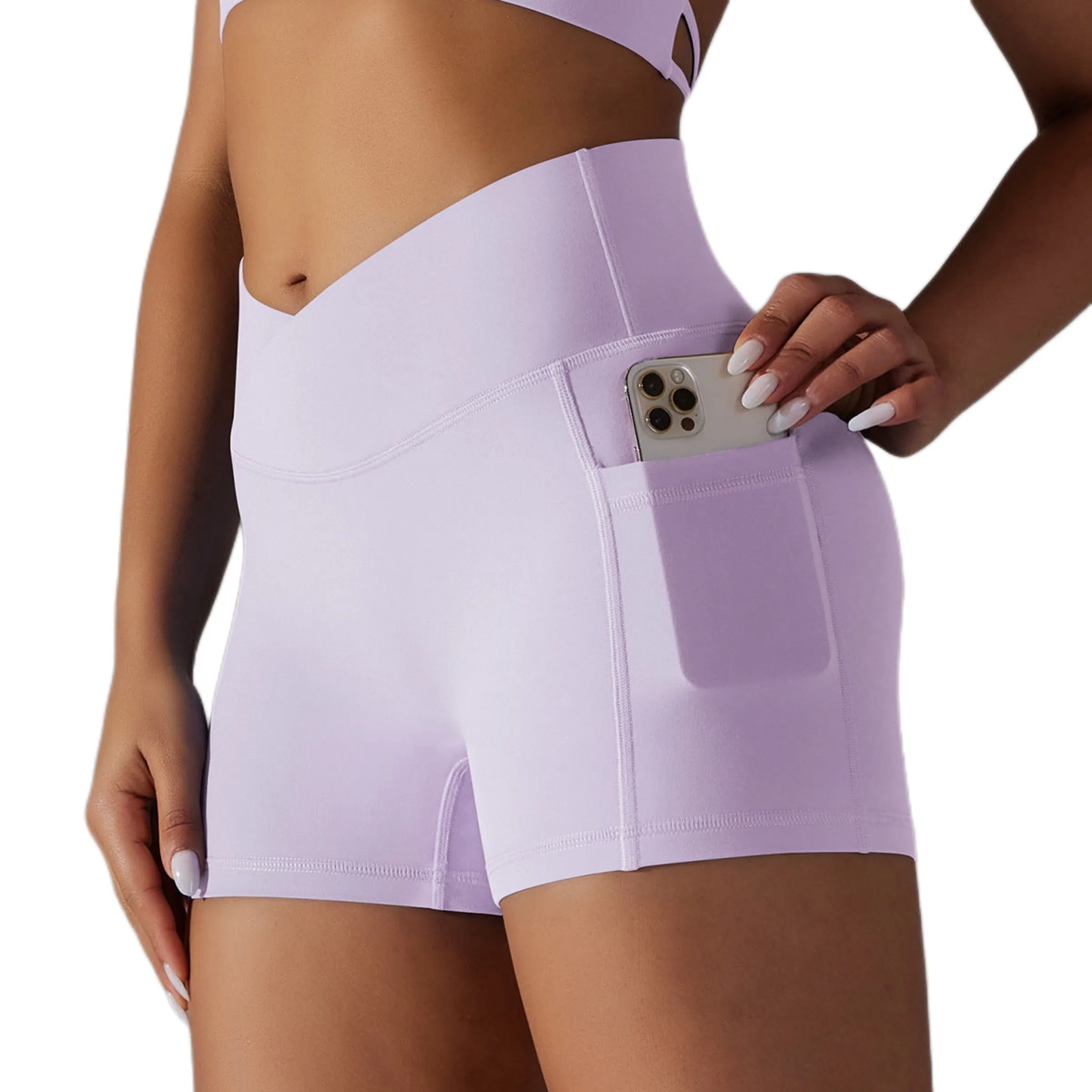 Women Yoga Shorts Bikers With Phone Pocket Fitness Sports Size XS, S, M, L, XL