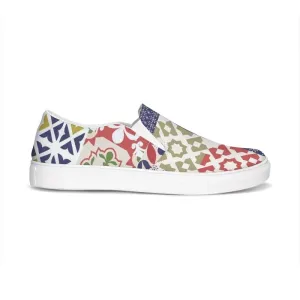Womens Sneakers, Multicolor Patch Style Low Top Slip-on Canvas Shoes by inQue.Style